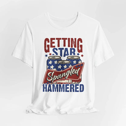 Star Spangled Hammered Tee - Fun Independence Day Shirt, Casual Summer Wear, Party T-Shirt, BBQ Outing Gift, USA Pride Apparel - SKULLFURY MERCH