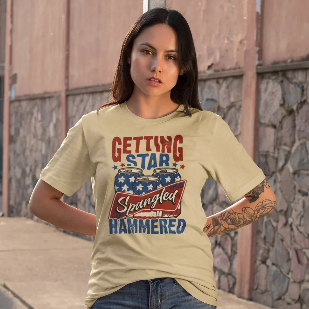 Star Spangled Hammered Tee - Fun Independence Day Shirt, Casual Summer Wear, Party T-Shirt, BBQ Outing Gift, USA Pride Apparel - SKULLFURY MERCH