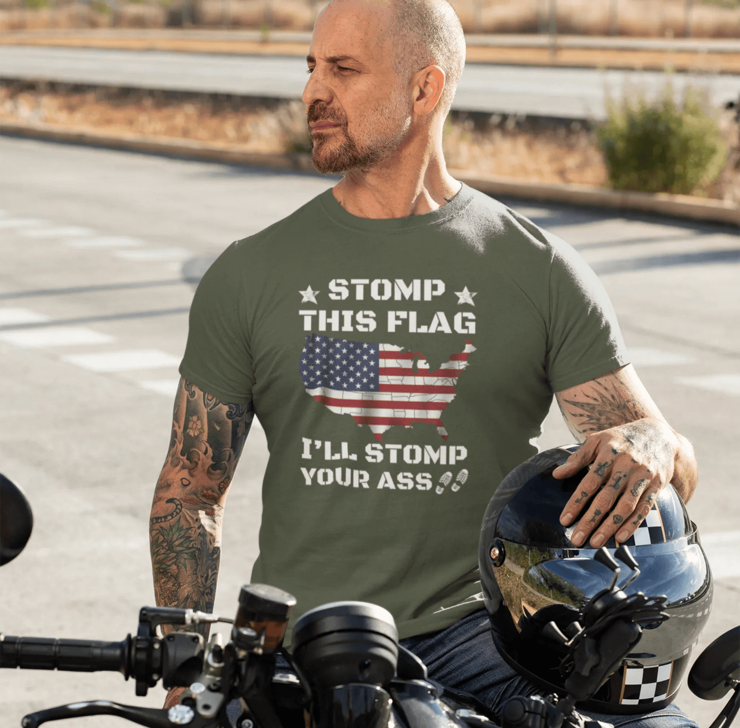 Stomp My Flag I'll Stomp Your Ass, Patriotic T-Shirt, 4th of July Top, America Pride T-Shirt, Red White Blue Tees - SKULLFURY MERCH