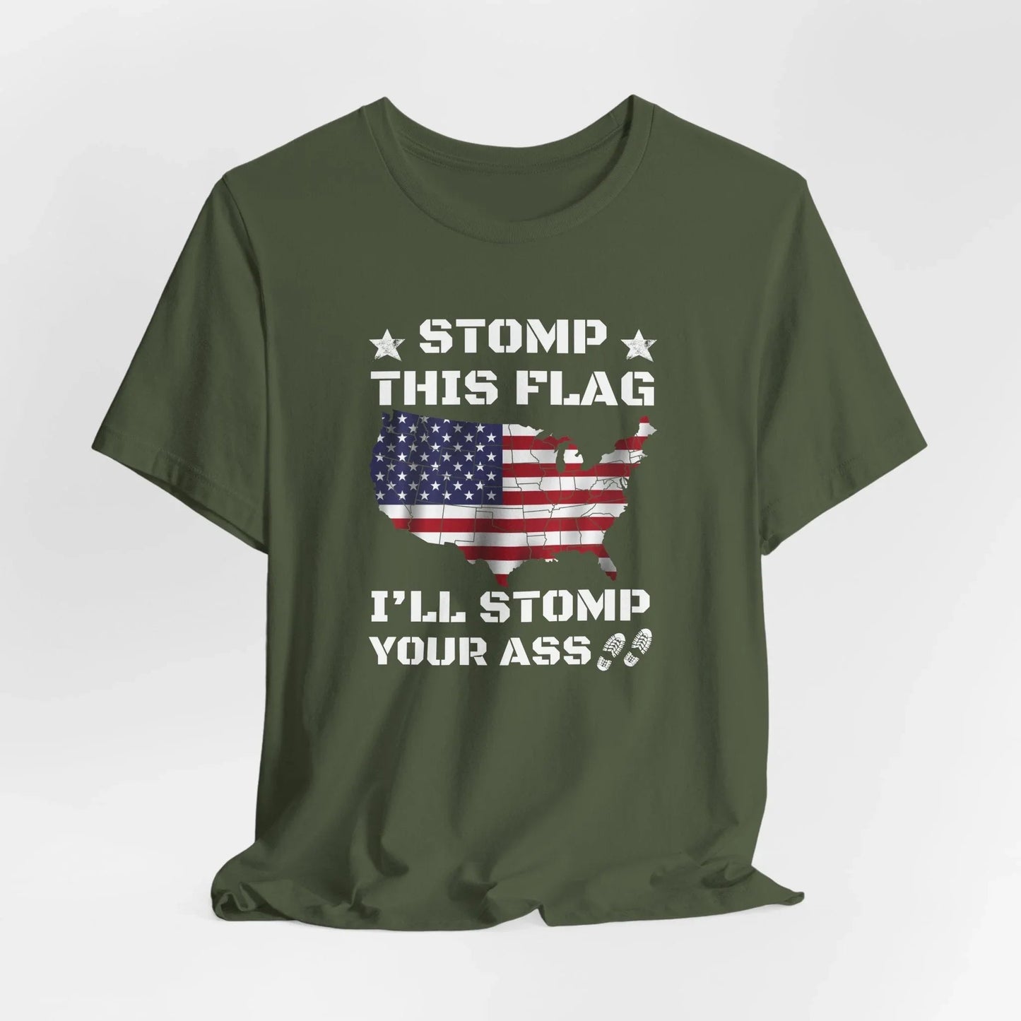 Stomp My Flag I'll Stomp Your Ass, Patriotic T-Shirt, 4th of July Top, America Pride T-Shirt, Red White Blue Tees - SKULLFURY MERCH