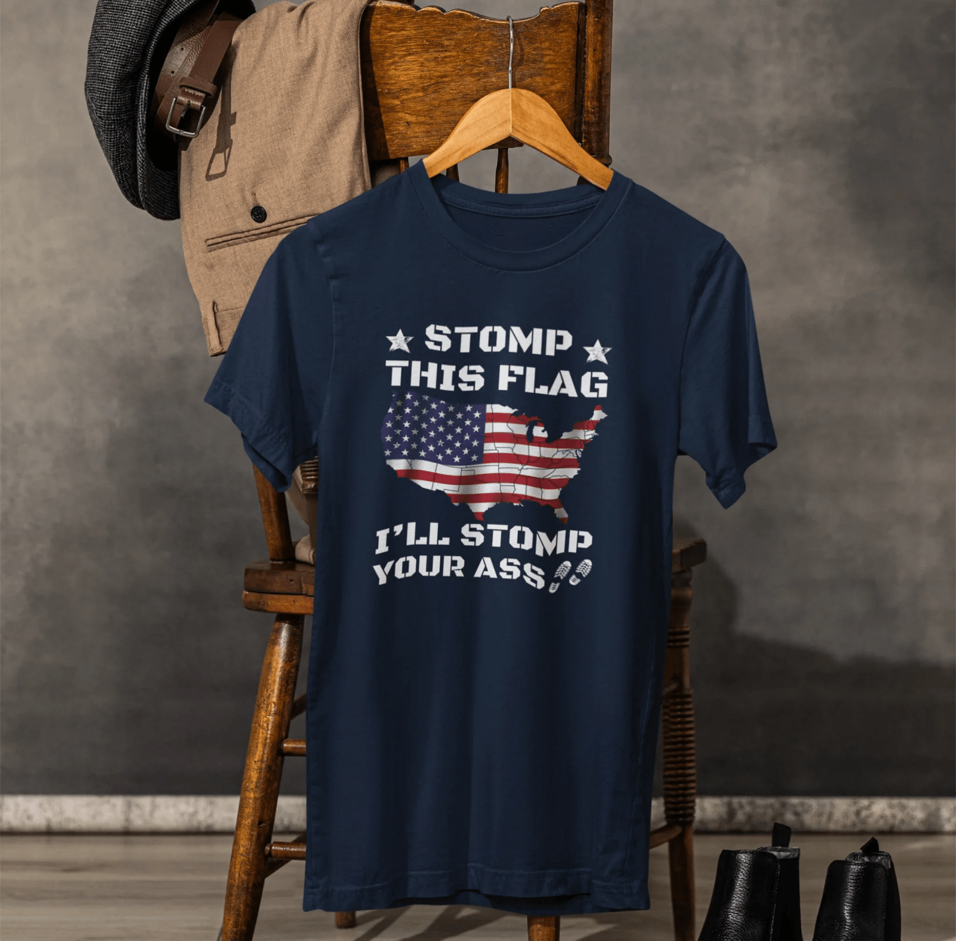 Stomp My Flag I'll Stomp Your Ass, Patriotic T-Shirt, 4th of July Top, America Pride T-Shirt, Red White Blue Tees - SKULLFURY MERCH