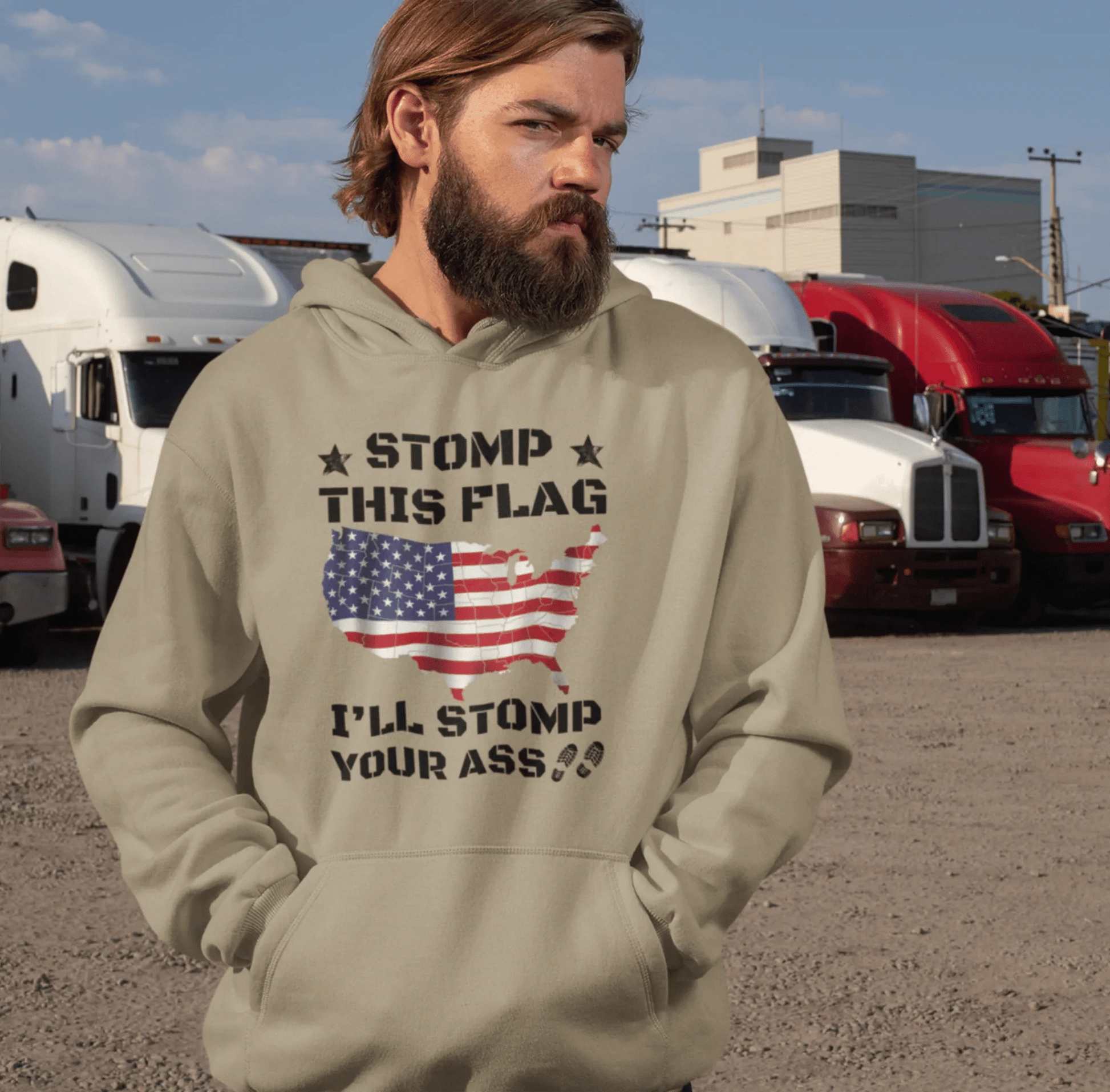 Stomp My Flag I'll Stomp Your Ass Unisex Hoodie, Bold Sweatshirt, Patriotic Gifts, USA Flag Hoodie - SKULLFURY MERCH