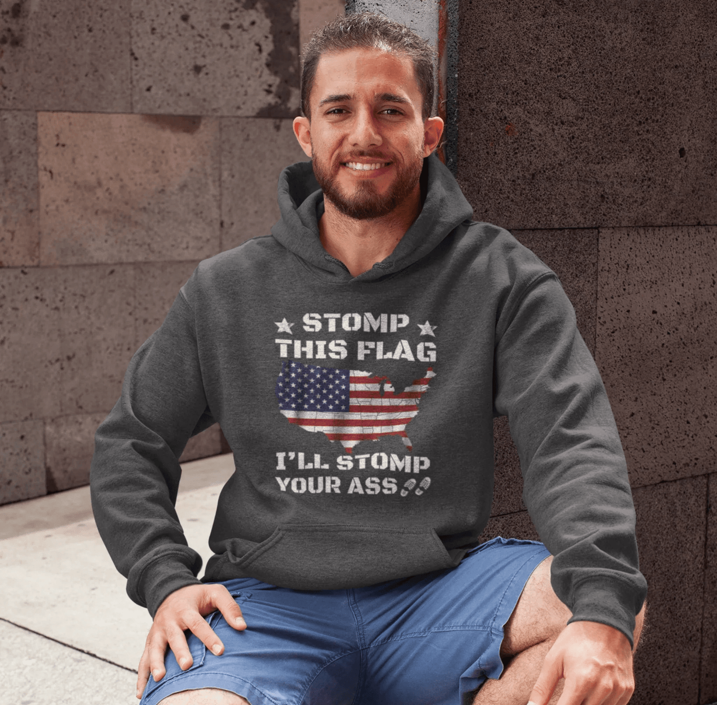 Stomp My Flag I'll Stomp Your Ass Unisex Hoodie, Bold Sweatshirt, Patriotic Gifts, USA Flag Hoodie - SKULLFURY MERCH
