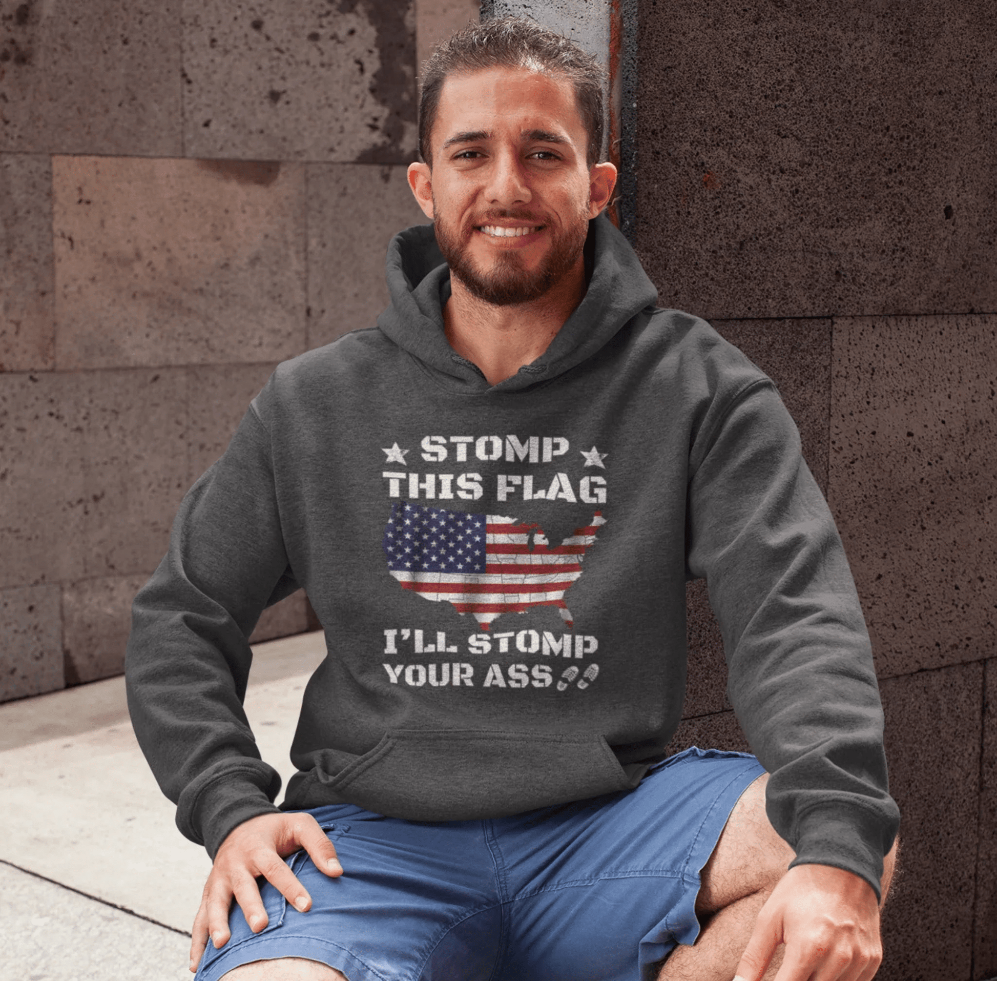 Stomp My Flag I'll Stomp Your Ass Unisex Hoodie, Bold Sweatshirt, Patriotic Gifts, USA Flag Hoodie - SKULLFURY MERCH