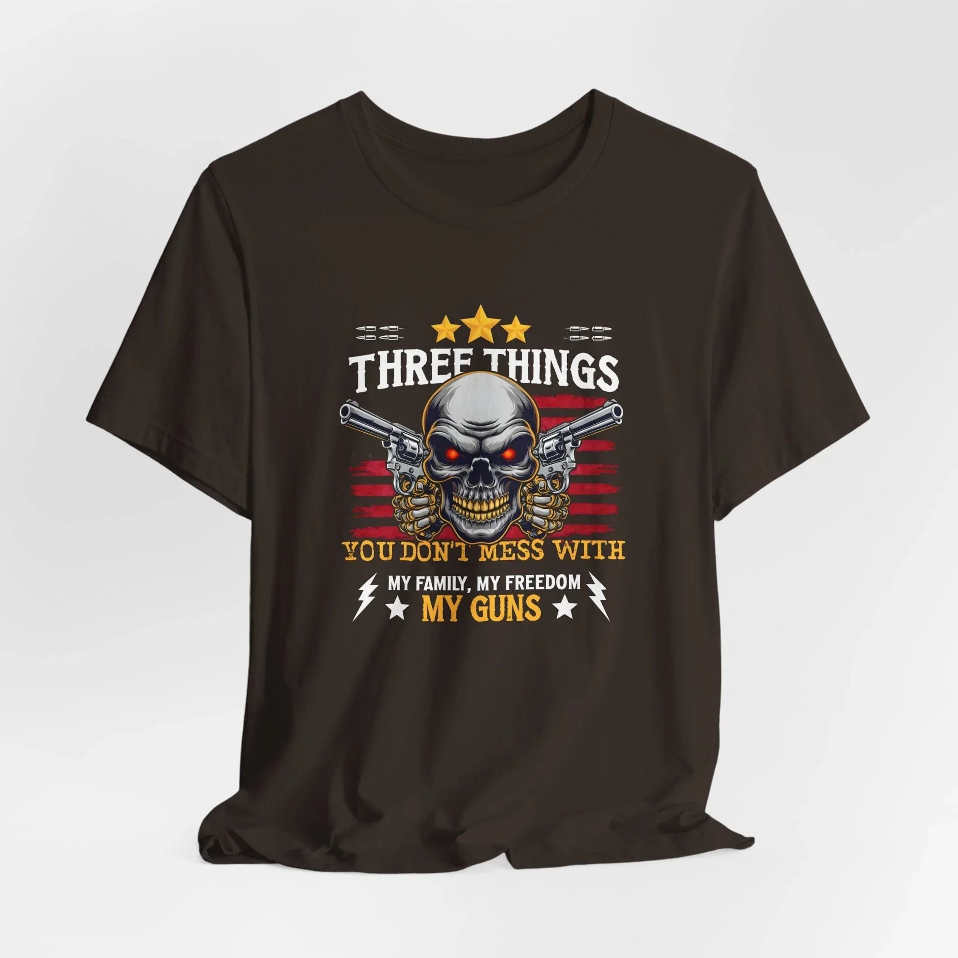 Three Things You Don't Mess With Unisex T-Shirt, My Family, My Freedom, My Guns Tee, Patriotic Shirt, USA Apparel - SKULLFURY MERCH