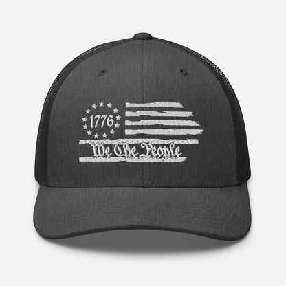 USA 1776 Trucker Hat – We The People, Patriotic 1776 Mesh Trucker Cap - SKULLFURY MERCH