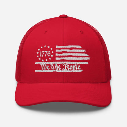 USA 1776 Trucker Hat – We The People, Patriotic 1776 Mesh Trucker Cap - SKULLFURY MERCH