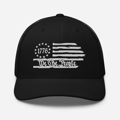 USA 1776 Trucker Hat – We The People, Patriotic 1776 Mesh Trucker Cap - SKULLFURY MERCH