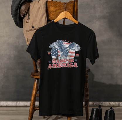 Vintage American Eagle Tee, "Made In America" Patriotic Shirt, Eagle and Flag Design, USA Tee - SKULLFURY MERCH