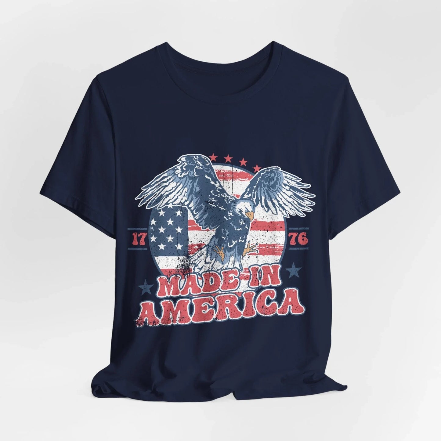 Vintage American Eagle Tee, "Made In America" Patriotic Shirt, Eagle and Flag Design, USA Tee - SKULLFURY MERCH