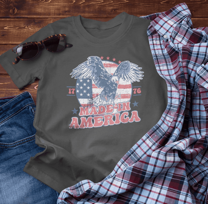 Vintage American Eagle Tee, "Made In America" Patriotic Shirt, Eagle and Flag Design, USA Tee - SKULLFURY MERCH