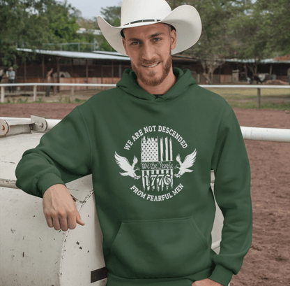 We Are Not Descended From Fearful Men Unisex Hoodie, Bold Patriotic Hoodie Jumper, Independence Day - SKULLFURY MERCH