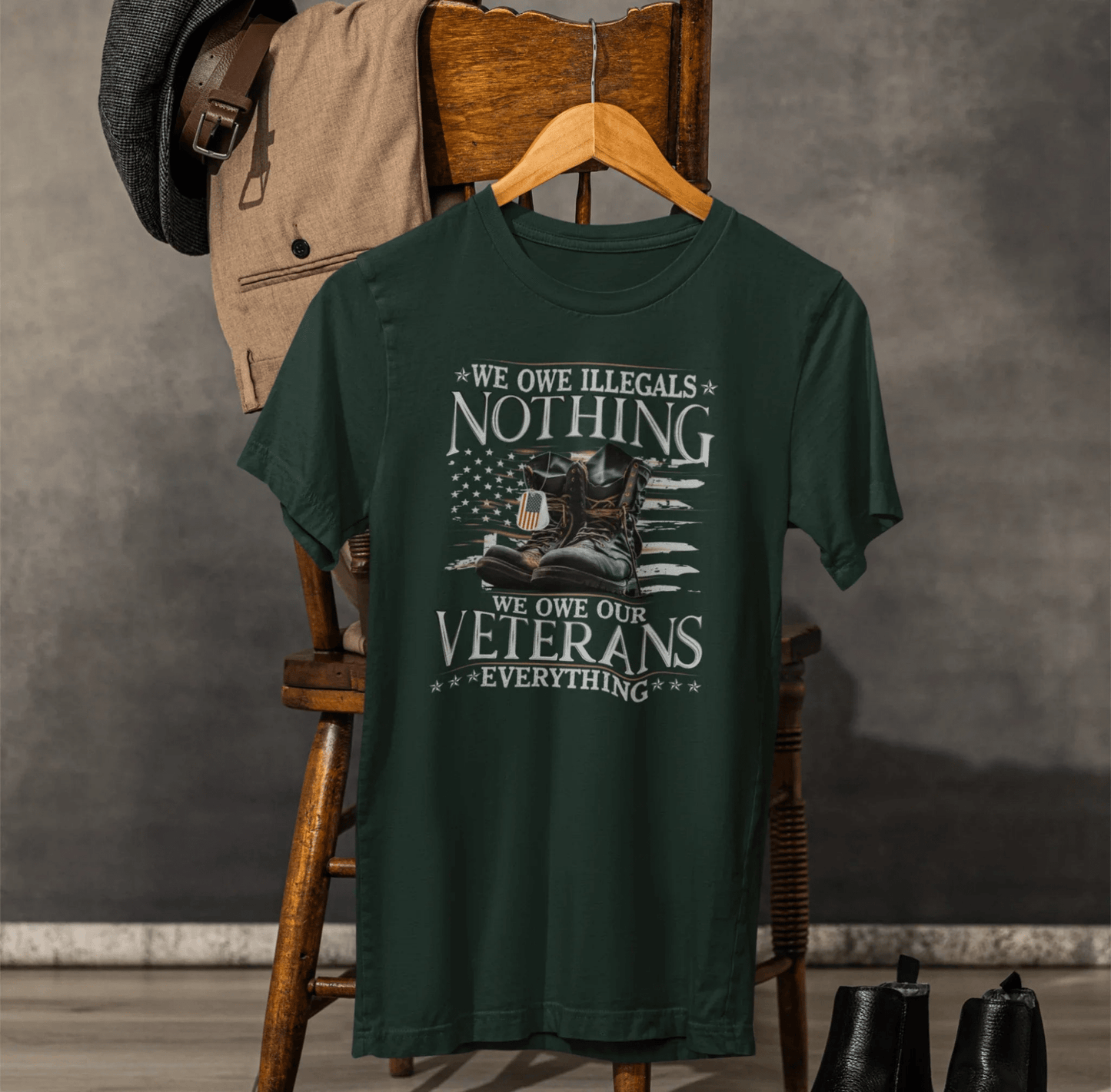 We Owe Illegals Nothing, We Owe Our Veterans Everything Unisex T-Shirt, Patriotic Tee, Veteran Supporter Gift, Memorial Day Apparel - SKULLFURY MERCH