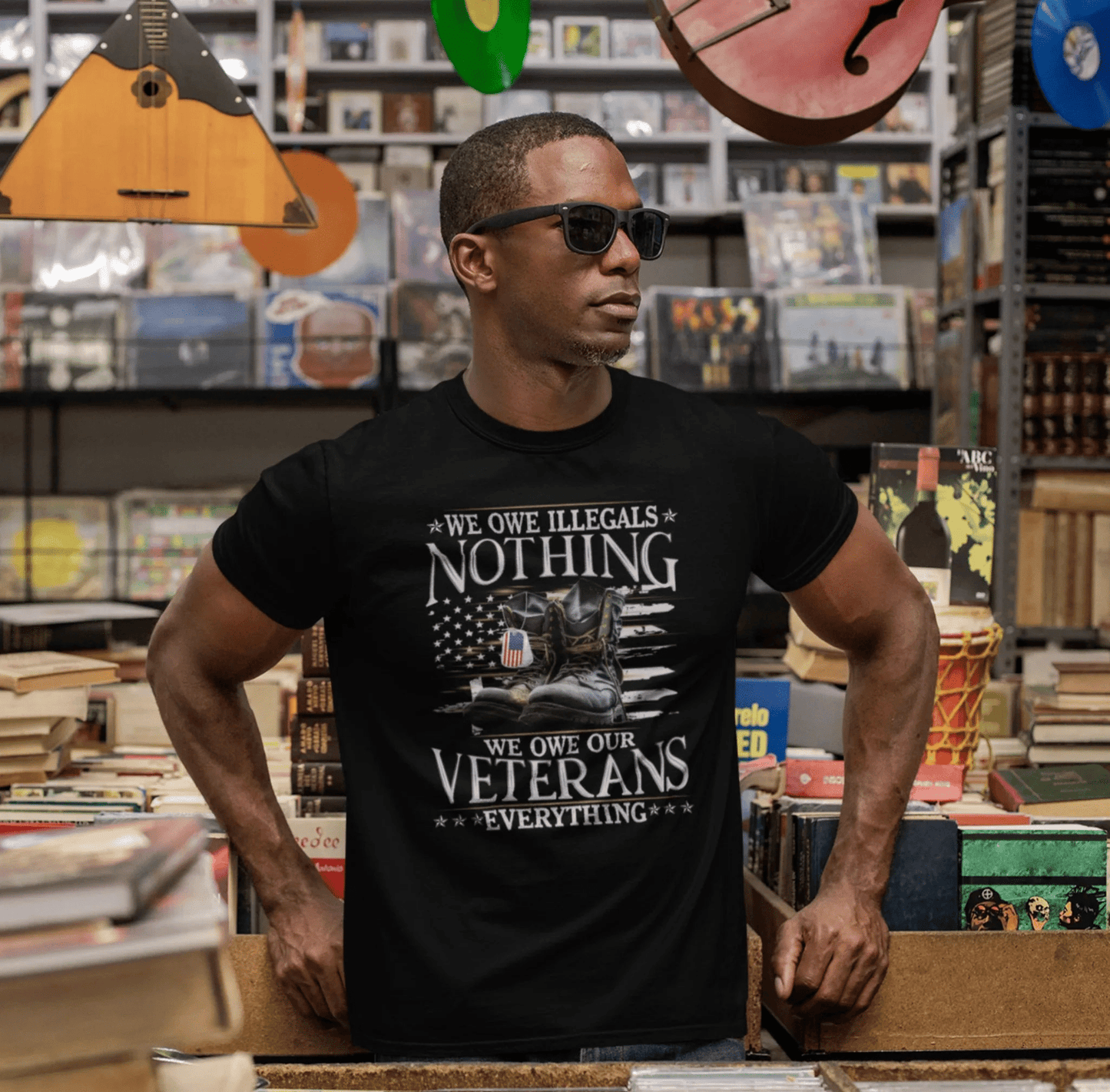 We Owe Illegals Nothing, We Owe Our Veterans Everything Unisex T-Shirt, Patriotic Tee, Veteran Supporter Gift, Memorial Day Apparel - SKULLFURY MERCH