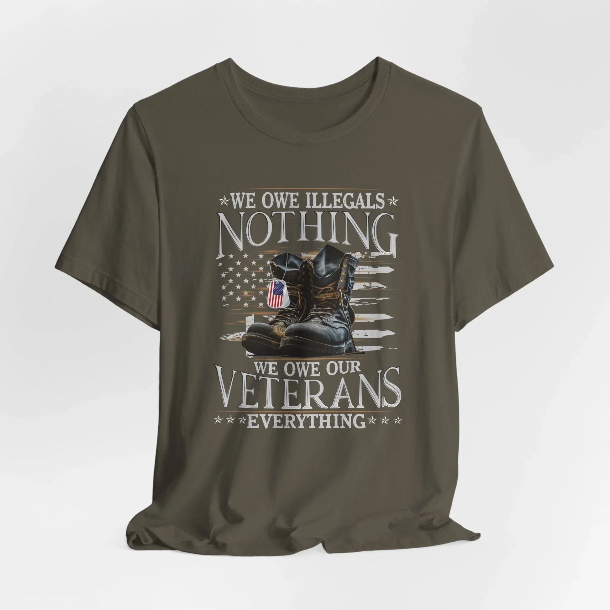 We Owe Illegals Nothing, We Owe Our Veterans Everything Unisex T-Shirt, Patriotic Tee, Veteran Supporter Gift, Memorial Day Apparel - SKULLFURY MERCH