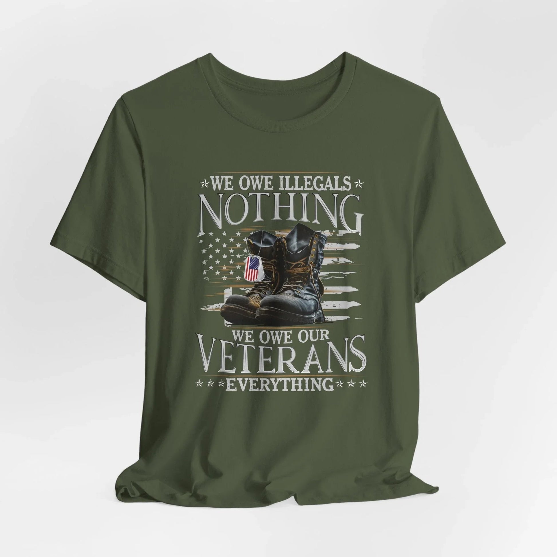 We Owe Illegals Nothing, We Owe Our Veterans Everything Unisex T-Shirt, Patriotic Tee, Veteran Supporter Gift, Memorial Day Apparel - SKULLFURY MERCH