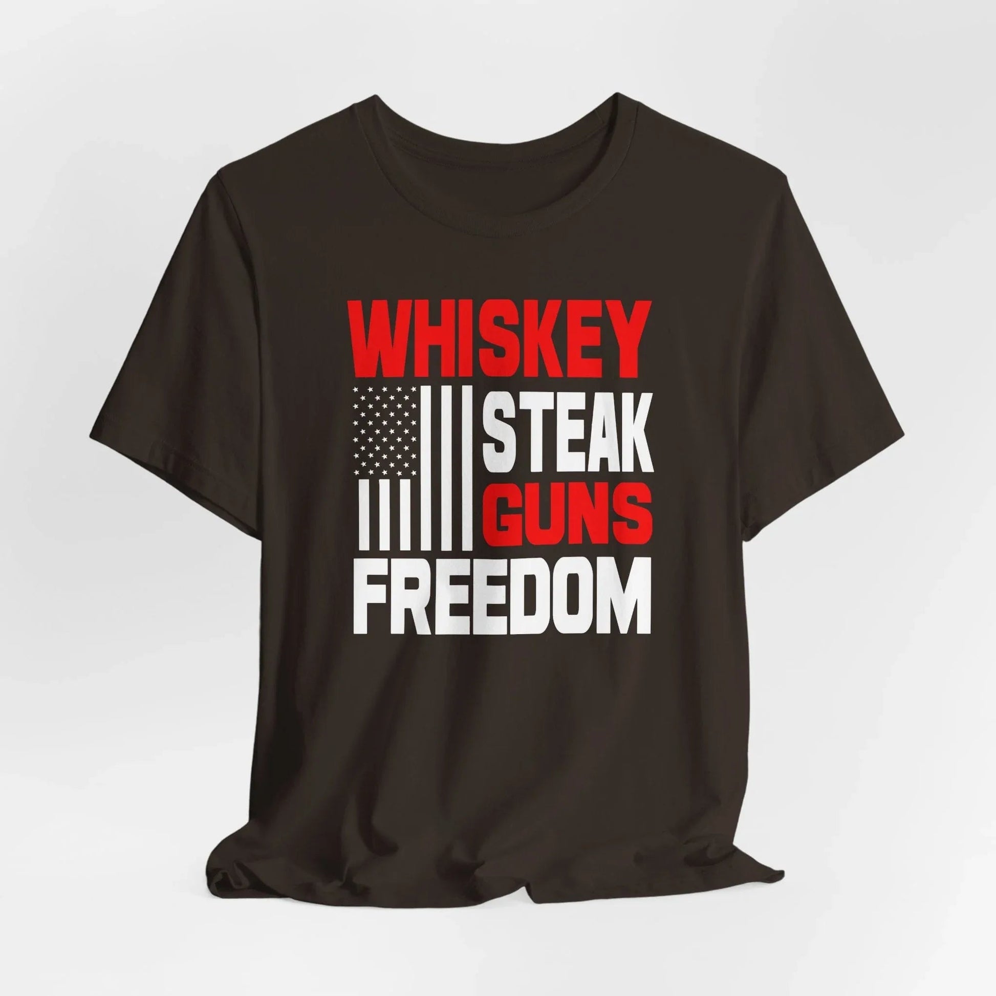 Whiskey, Steak, Guns & Freedom Patriotic Unisex T-Shirt, American Flag, Freedom Tee, USA gift - SKULLFURY MERCH