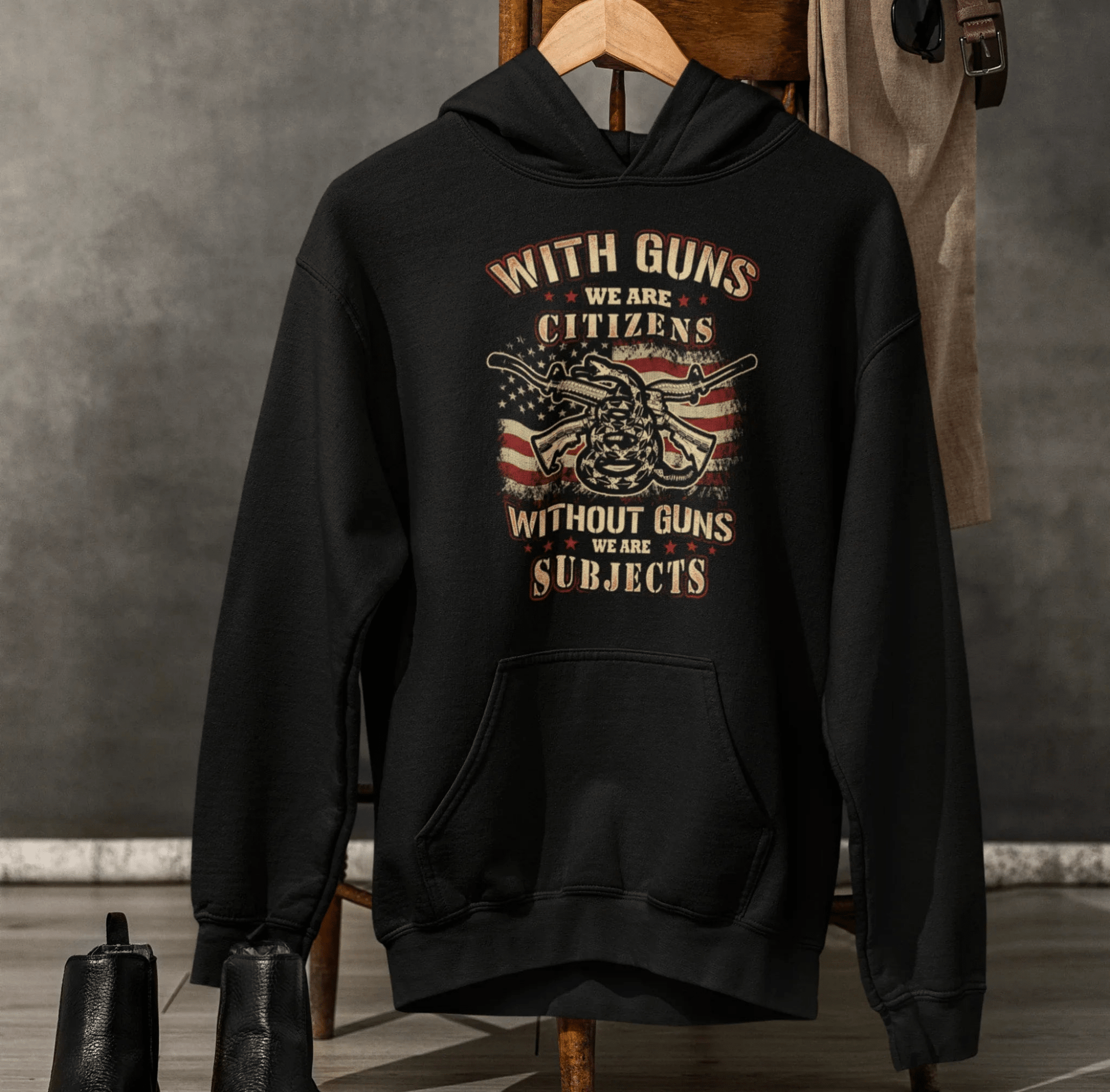 With Guns We Are Citizens, Without Guns We Are Subjects, Unisex Hoodie, 2nd Amendment Supporter, Patriotic Apparel - SKULLFURY MERCH