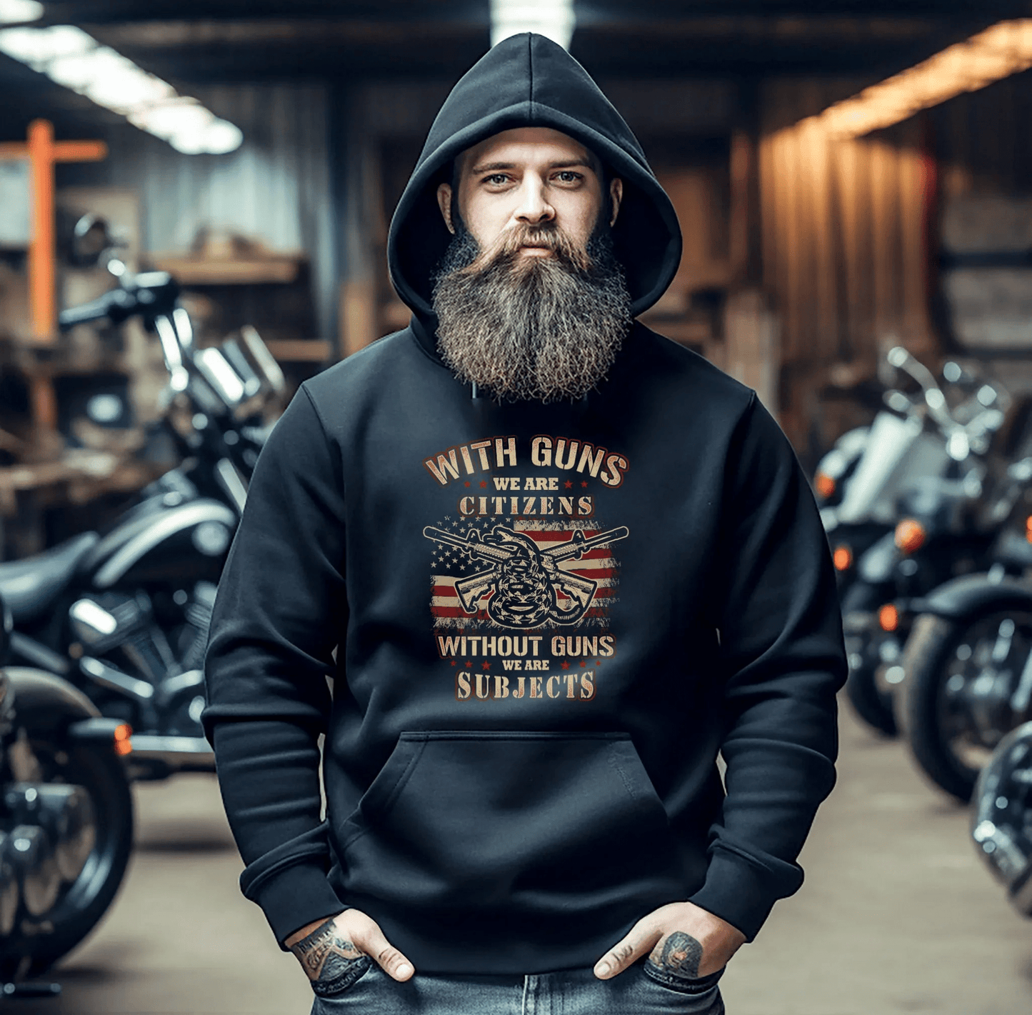 With Guns We Are Citizens, Without Guns We Are Subjects, Unisex Hoodie, 2nd Amendment Supporter, Patriotic Apparel - SKULLFURY MERCH