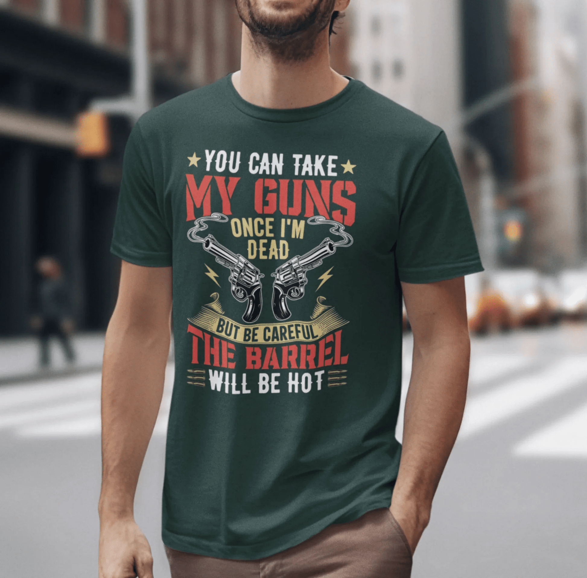 You Can Take My Guns When I'm Dead, But Be Careful, The Barrel Will Be Hot Unisex T-Shirt - Funny Graphic Tee, Gift for Gun Lovers - SKULLFURY MERCH